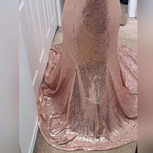 NWT Pink Sequin Formal Gown or Unconventional Bridal Dress With A Train - Picture 11 of 16